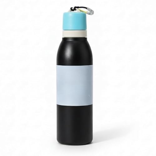 Image of Sports Water Bottle 24oz Leak Proof Stainless Steel Bottle with Built-In Straw Lid, BPA Free Reusable Drinking Bottle with Carry Loop for Gym Workout Travel Office (Crow Black, 720 ml)