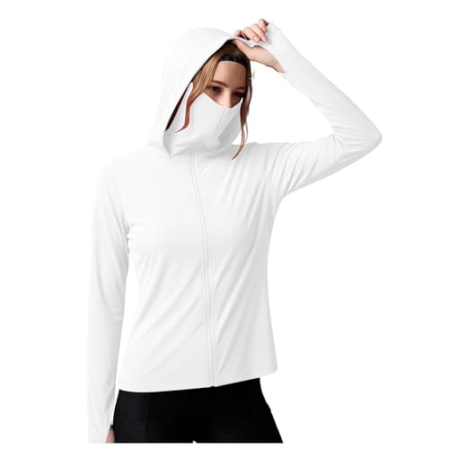Sudadera Protectora Solar Mujer Sudadera UV De Verano Protección Solar UPF 50+ Cremallera Anti UV con Capucha con ala Protección Chaqueta Monocolor Ligera Transpirable para Actividades Exteriores