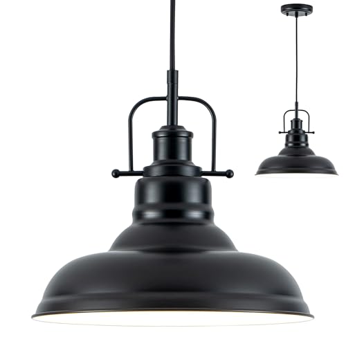 Image of Zlepmlla Famrhouse Pendant Light, Black Pendant Light Fixture with Metal Dome Shade, Adjustable Height Hanging Light for Kitchen Island, Living Room, Bedroom