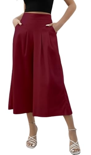 Image of OOMPH! Cotton Linen Palazzo Pant for Women | Women's High Rise High Waist Trousers Flowy Wide Leg Plazzo Pant Trouser with Pocket | Plazo Pant for Woman