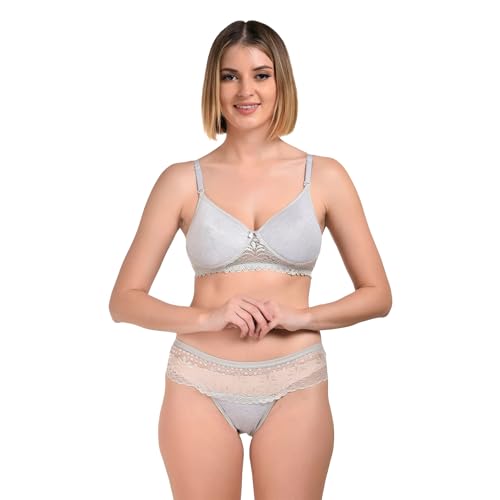 Image of UNITRUST Women's Padded Bra & Panty Set - Soft Stretchable Fabric with Lace Design | Stylish & Comfortable Lingerie