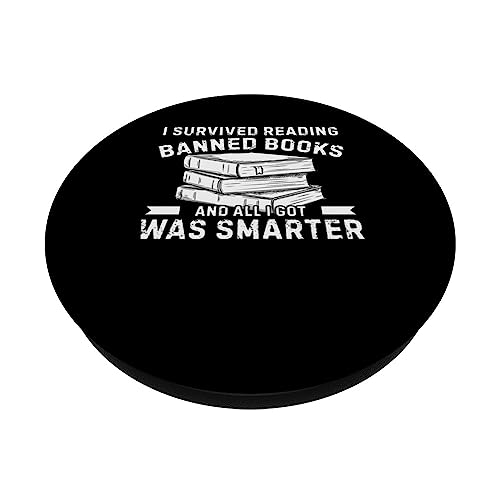 Reader Funny I Survived Reading Banned Books PopSockets Swappable PopGrip, Black - Image 2