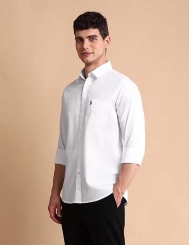 Image of U.S. Polo ASSN. Solid Tailored Fit Shirt for Men - 100% Cotton, Breathable & Comfortable, Full Sleeves Casual Shirt for Men