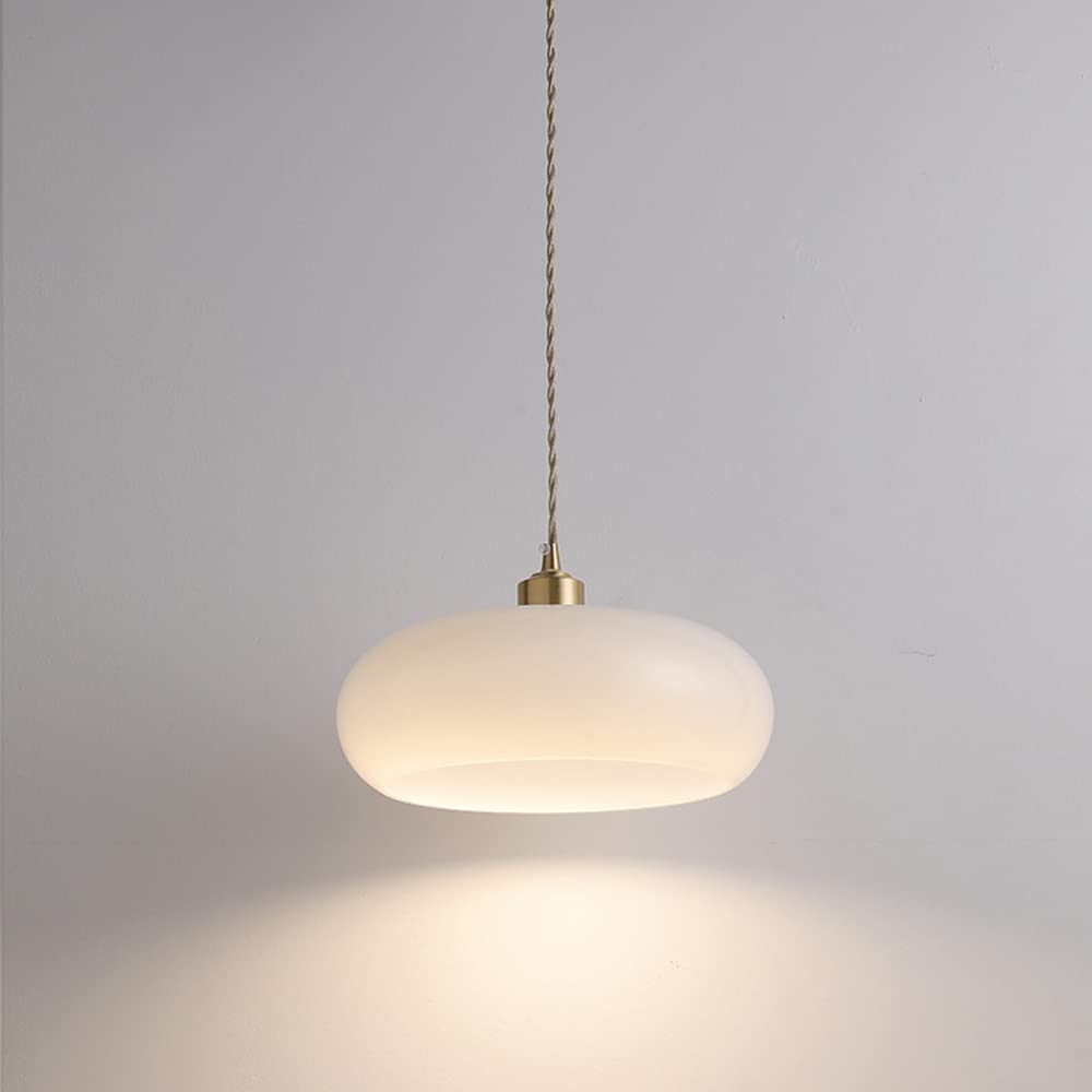 KXEcoLife Nordic Mid Century Orange Glass Pendant Light - Vintage Drum Hanging Chandelier for Kitchen, Bedroom, Restaurant, and Coffee Shop(White)