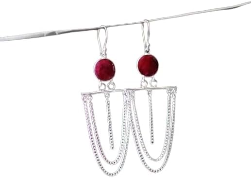 Ruby Earrings, 925 Sterling Silver, Bohemian Jewelry, Chain Dangle Earrings, Handmade Statement Earrings, Earrings For her, Party Wear Jewelry, Trending Drop Dangle Earrings, Gift for her