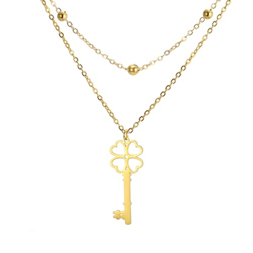 VASSAGO Clover clé collier en couches quatre feuilles trèfle clé pendentif coeur amour serrure collier trèfle clé bijoux pour les femmes adolescents...