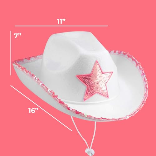 Bedwina BED-4607 White Cowgirl Hat - (Pack Of 2) Adult Size Pink Star Cowboy Hats thumb #7