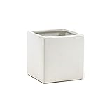 WGVI WGV Ceramic Cube Vase Width 4' Height 4' (Fits 3' Pot) Elegant Modern Block Square Floral Planter Terrarium Container Table Dresser for Event Accent Home Office Decor White 1 Piece