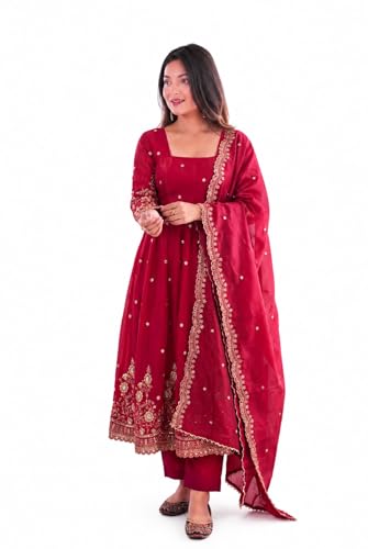 Women’s Embroidered Anarkali Gown Set with Pant with Dupatta | He...