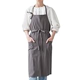 [créer] クレエ 丈で選べるカフェエプロン レディース メンズ おしゃれ 無地 全9色 3サイズ 肩ひも調節可能 2ポケット アットライズ (チャコールグレー, M)