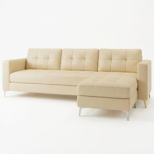 Image of CASASTYLE Creamoy 4 Seater L Shape Sofa Set with Movable Ottoman | Flexible Left or Right Layout | Premium Leatherette | Soft Touch Seating | Ideal Sofa for Living Room (Cream)