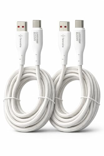 Image of USB Type-A to Type-C Fast Charging Cable, 120W SuperVOOC, Nylon Braided, 1.5 Meters, White (2, 150, Centimeters)