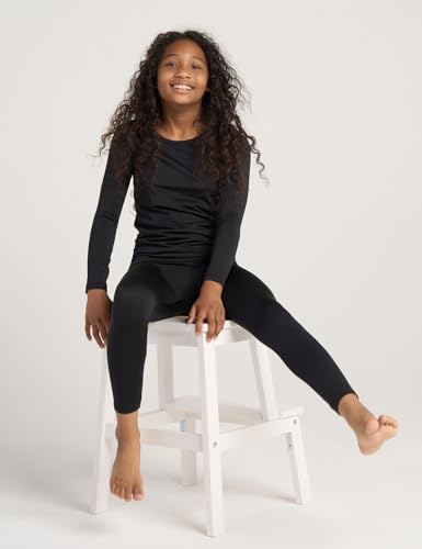 LAPASA Girls Thermal Underwear Set Fleece Lined Long John Base Layer Top Long Sleeves & Bottom Ski Winter Extreme Cold G03 11-12 Years Thermoflux G03: Black3