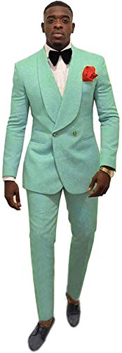 Men's Shawl Lapel Slim Fit Suit 2 Pieces Groom Tuxedos Double-Breasted Blazer Prom Party Suits