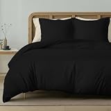 Utopia Bettwäsche-Set – 3-teiliges Mikrofaser-Set – Beinhaltet 1 Bettbezug 240 x 220 cm mit sicherem Reißverschluss und 2 Kissenbezüge 65 x 65 cm mit Hotelverschluss (Schwarz)