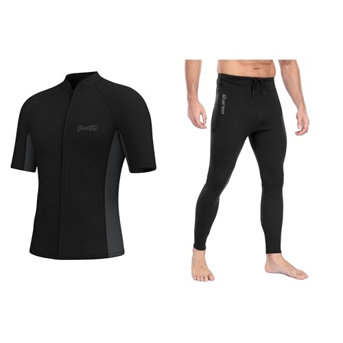 Chaqueta de traje de neopreno corto para hombre GoldFin manga corta + pantalones ajustables 2mm negro X-Large miniatura 1