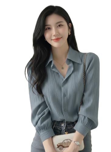 Image of Women's Button-Down Shirt Blouse with Long Sleeves