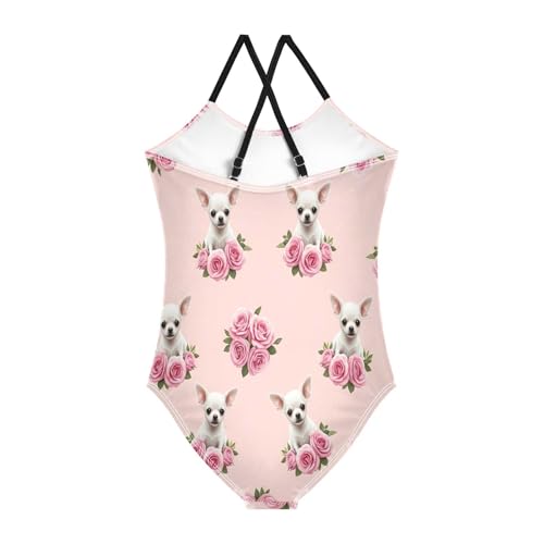 Cute Puppies Roses Kids Swimwear Girls, Summer Beach Swimwear, 3-102