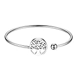 JewelryWe Schmuck Damen Armband Edelstahl Baum des Lebens Kugel Offen Armreif Charmsarmband Manschette für Frau Mädchen, Silber