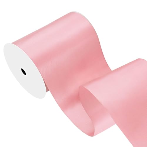 Image of Pink Satin Ribbon 4 inch X 15 Yards Polyester Ribbon for Gift Wrapping Very Suitable for Weddings Party Hair Bow Invitation Decorations and More