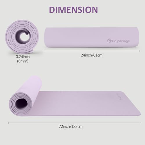 Gruper Yoga Mat Non Slip, 72"L x 24"W x 0.24"/0.32"TH, Anti-Tear Exercise Mat with Carrying Strap and Bag, Pro TPE Yoga Mats for Women, Workout Mats for Home, Pilates and Floor Exercises - Image 5