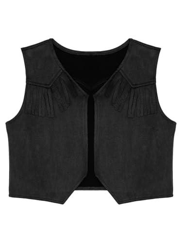 Moily Kids Boys Western Cowboy Vest Suede Tassel Jacket Outerwear Top Halloween Party Fancy Outfits