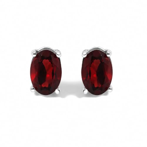 .925 Sterling Silver 6x4mm Natural Oval Garnet Stud Earrings