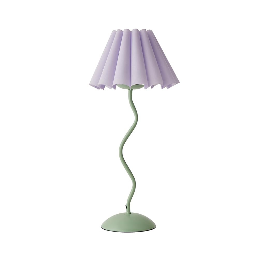 Moss Green Metal Table Lamp - Lilac Pleated Scallop Shade - Wiggle Design - ValueLights