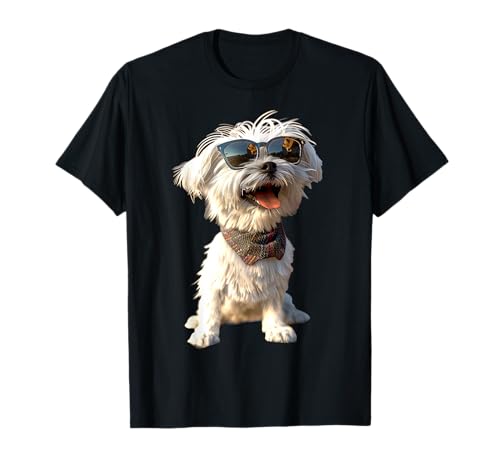 Malteser mit Sonnenbrille Maltese Hunde Liebe Süßer Malteser T-Shirt