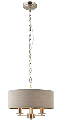 National Lighting 3-Light Ceiling Light Shade - Pendant Light Fitting with Brushed Chrome & Slate Grey Finish - Height Adjustable Pendant Lamp Shade for Bedroom or Kitchen - 3 x 6W LED E14 (Required)