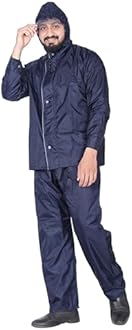 HSR Raincoat 100% Waterproof Polyester Double Layer Standard Length Rain Coat For Men Bike with Pants, Adjustable Hood