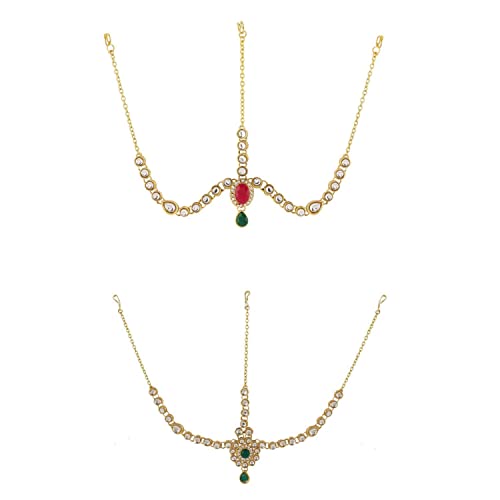 Efulgenz multipack of Bohemian Wedding Headpiece Headband Crystal Rhinestone Indian Maang Tikka Head Chain Bridal Jewelry Accessories for Women Girls