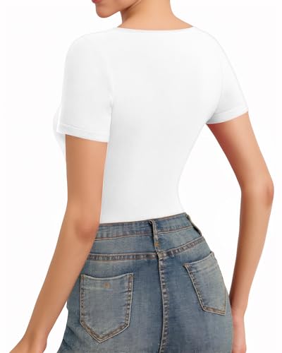 Image of MANGOPOP Women's Round Neck Short Sleeve T Shirts Basic Bodysuits
