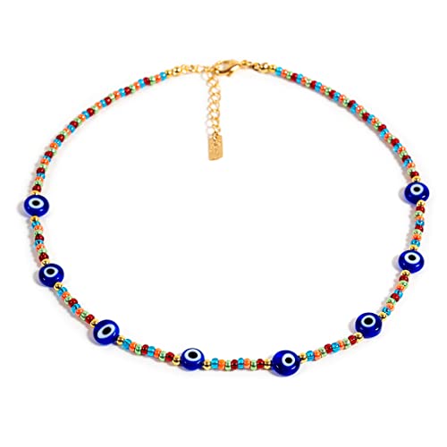 Evil Eye Protective Rainbow Adjustable Necklace Ojo Turco Choker