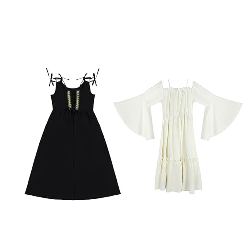 CUTeFiorino European and American Square Collar Bundle Waist Medieval Retro Dress Adviento Calendario 10, Negro , 7-8 años