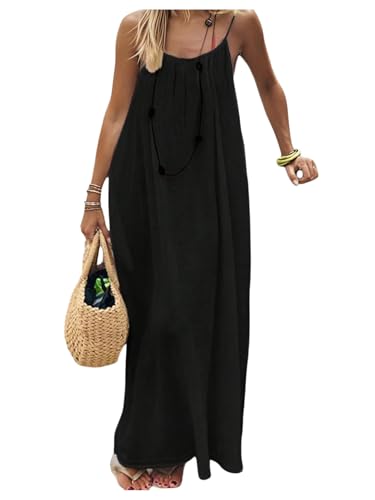 Image of MakeMeChic Women's Summer Flowy Maxi Dresses Vacation Spaghetti Strap Sleeveless Backless Dress