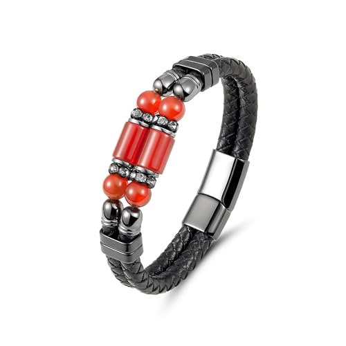 Pulsera de cuero para hombre con piedras naturales ajustable miniatura 1