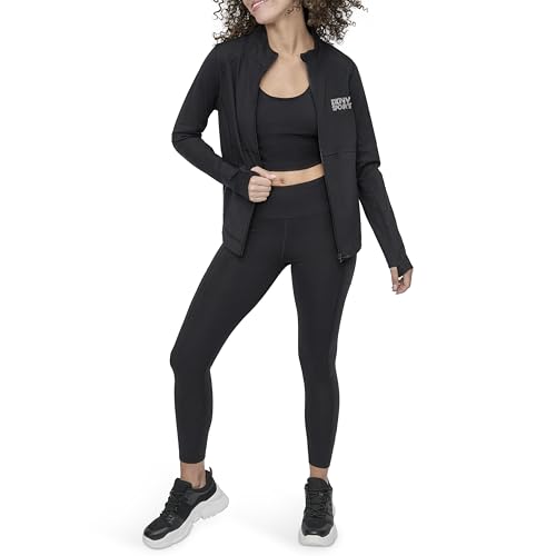 DKNY Women's Mock Neck Front Zip Compression Jacket2