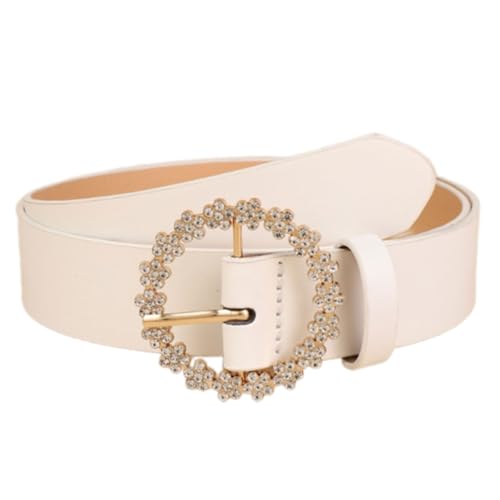 Elegant Rhinestones Round Clasp Adjustable PU Leather Sash Belt For Women Multiple Color Dress Accessory Waist Cincher Buckle