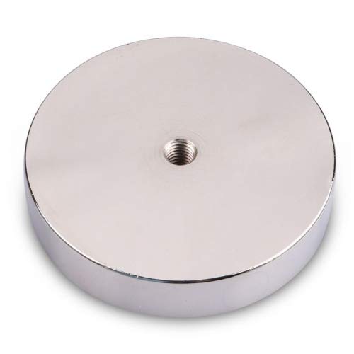 magnets4you Imán de neodimio con orificio y ojal de rosca, imán superfuerte para pesca magnética/pesca magnética, imán niquelado, tamaño Ø 97 mm, 1 x 500 kg