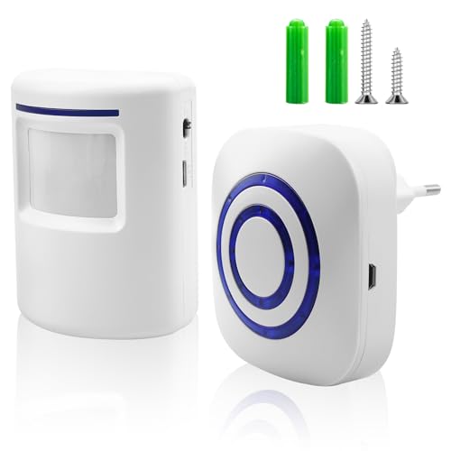 WIYETY Détecteur de passage sans fil Sonnette de porte : sonnette de magasin Système d'alarme sans fil avec 38 sonneries pour magasin, camping-car, maison,...