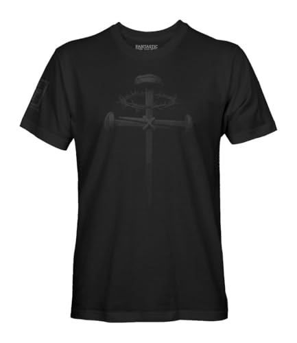 Forged Victory: Nail & Cross Mens Stealth T-Shirt (Black Shirt L)