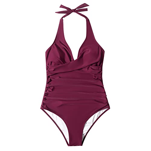 Image of SUUKSESS Women Sexy Tummy Control One Piece Swimsuits Halter Push Up Bathing Suits