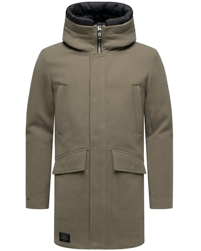STONE HARBOUR Herren sportlich-eleganter Wintermantel in Wollmantel-Optik mit Brusttaschen und abnehmbarer Kapuzenblende Fenroos XX Stone Brown Gr. L