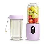 Portable 500ml Mini Juice Blender, Fruit Mixer Juicer, Rechargeable Personal Smoothie Maker with 6 Blades for Shakes & Travel Cup with Extra Cup (Purple)
