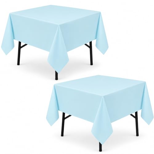 Image of 2-Pack 60x60 inch Dusty Blue Table Cloths, Solid Stain and Wrinkle Resistant Tablecloth, Premium Plain Weave Polyester Fabric Rectangle Table Linen Covers for Hotel, Banquet