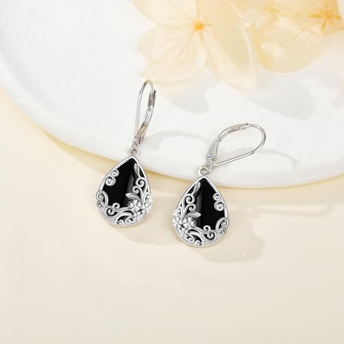 Black Onyx Earrings 925 Sterling Silver Black Onyx Dangle Drop Earrings Filigree Jewelry Gift for Women Girls3