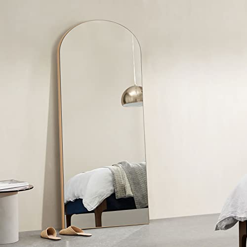 Image of NeuType 65 inchx22 inch Arched Full Length Mirror Large Arched Mirror Floor Mirror with Stand Large Bedroom Mirror Modern Arched Shape Wall Mounted Mirror Hanging or Leaning Against Wall, Wood Frame, Gold