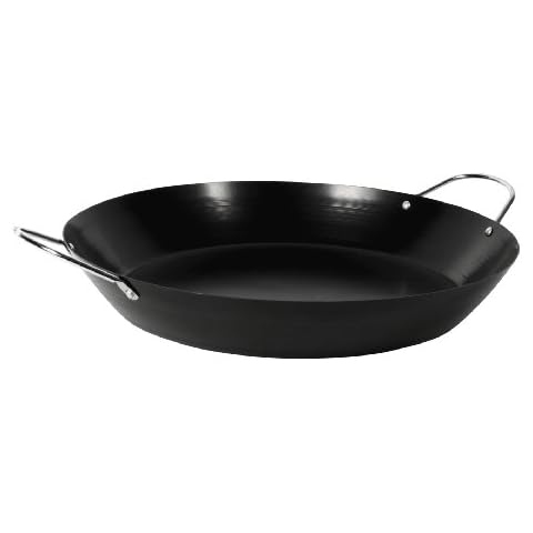Crealys 511065 Paella Dish 38 cm Stainless Steel Metal Handles Non-Stick Coating Black Cover