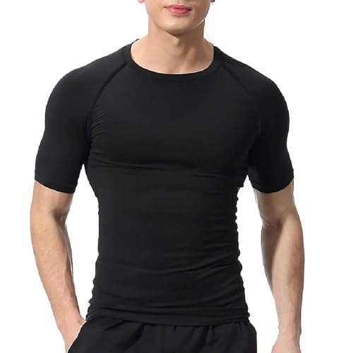 Shaperluv for Men，Gynecomastia Short Sleeve Crew Neck Slimming Compression Shirt Support Undershirt Workout Tops4